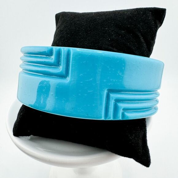 1960s Vintage Art Deco Inspired Cuff Bracelet Bold Retro Chunky Playful Vibrant - Picture 2 of 8
